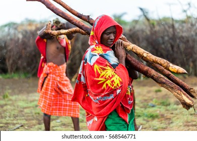 Massai Man Collecting Firewood