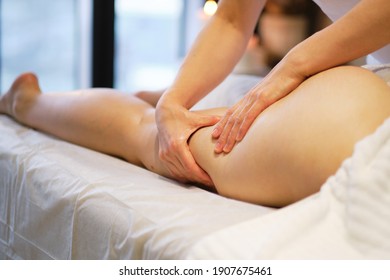 Masseur Makes Anticellulite Massage Young Woman In The Spa Salon. Body Care Concept. Special Anticellulite Treatment.