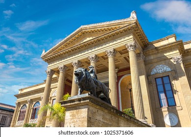 Massimo Theatre In Palermo, Italy In A Beautiful Summer Day