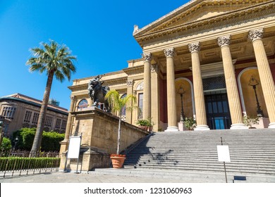 Massimo Theatre In Palermo, Italy In A Beautiful Summer Day