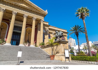 Massimo Theatre In Palermo, Italy In A Beautiful Summer Day