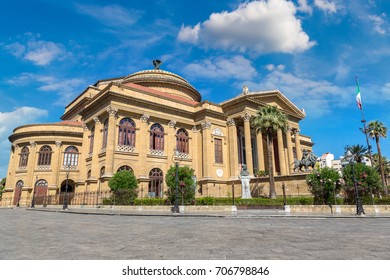 Massimo Theatre In Palermo, Italy In A Beautiful Summer Day