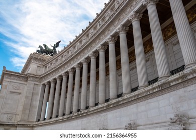 Massive columns of front facade of Victor Emmanuel II monument on Piazza Venezia in Rome (Roma), Lazio, Italy, EU Europe. Cityscape image of Altar of the Fatherland also know as Altare della Patria