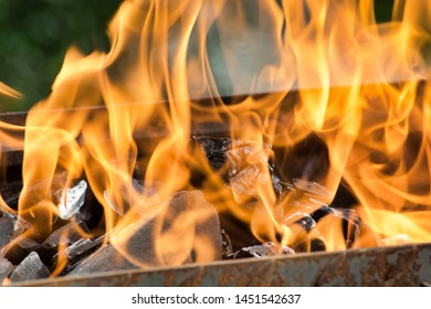 Massive fire with coal close up