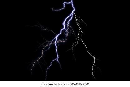 Massive lightning bolt with branches isolated on black background. - Shutterstock ID 2069865020