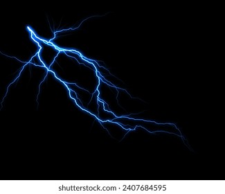 Massive lightning bolt with branches isolated on black background