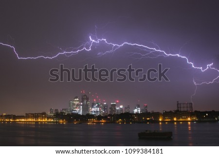 Massive lightning over Canary Wharf Lodon