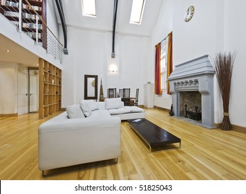 Massive Living Room With Double High Ceiling And Mezzanine