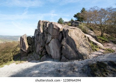 Massive Rocky Outcrop In The Derbyshire Peak District, Great Britain