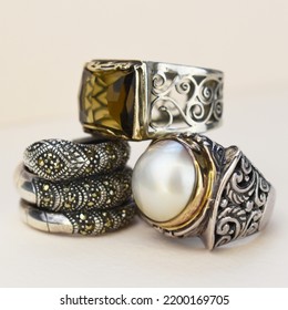 Massive Silver Rings With Gemstones, Old Statement Jewelry