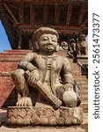 Massive stone sculpture of a Rajput wrestler named Jayamal built as a temple guardian on the plinth of the historic Nyatapola temple in Bhaktapur Durbar Square,Nepal