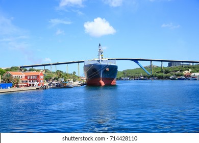 Massive Tanker Moored Under Curacao Bridge