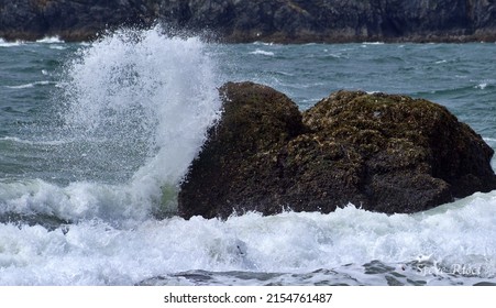 Massive Waves Strike Rock Eroding The Shoreline