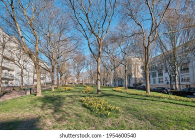 Massy, France - March 07 2021 : Small Urban Park Into A City