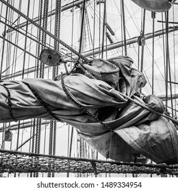 Mast historic sailing ship, close-up. Black and white photo - Shutterstock ID 1489334954