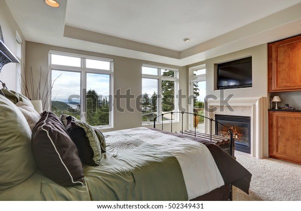 Master Bedroom Interior Iron Bed Fireplace Stock Photo Edit