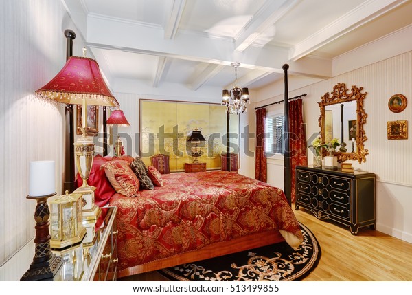 Master Bedroom Interior White Color Red Stock Photo Edit