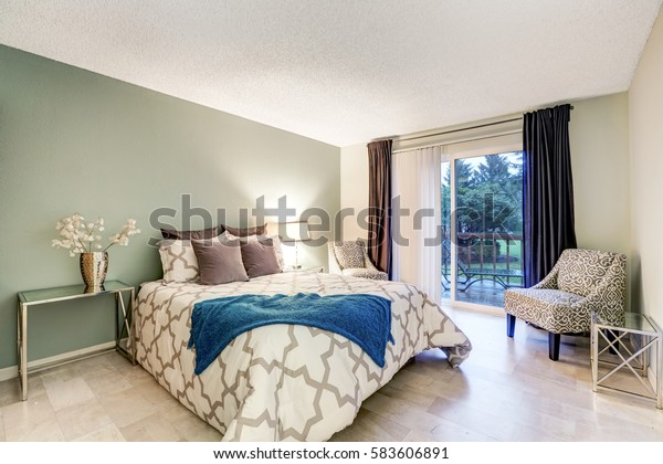 Master Bedroom Showcases Pale Green Accent Stock Photo Edit