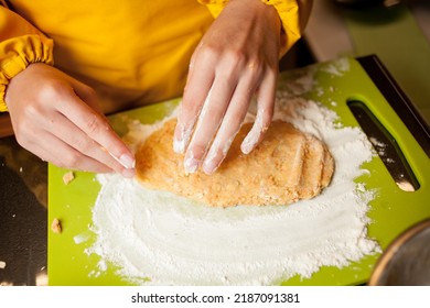 Master Class For Children On Cooking Cookies. Child Rolling Out Cookie Dough