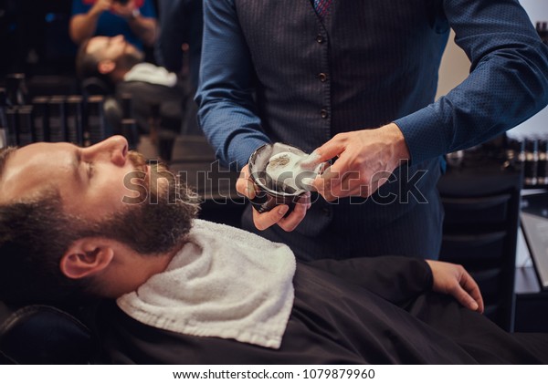 Master Hairdresser Prepares Face Shaving Deals Stock Photo Edit