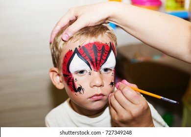 Master making aqua makeup boys face  Halloween party  Face painting kids 