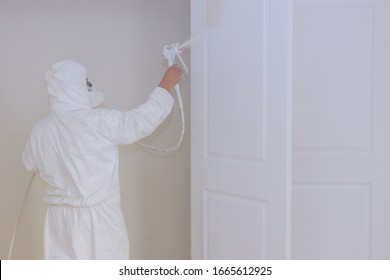 Master Painting Wood Doors With Spray Gun Processing Painting Base Door House