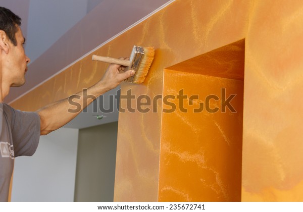 Master Process Applying Textured Paint On Stock Photo Edit