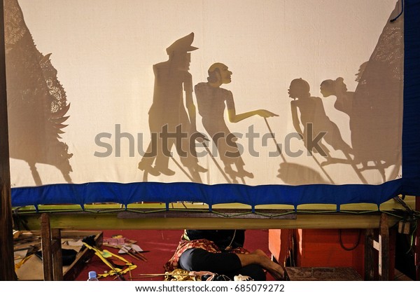 Master Puppet Performing Shadow Puppet Show Stock Photo - 