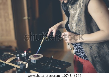 Similar – lifestyle shot of smart kid girl playing checkers at home