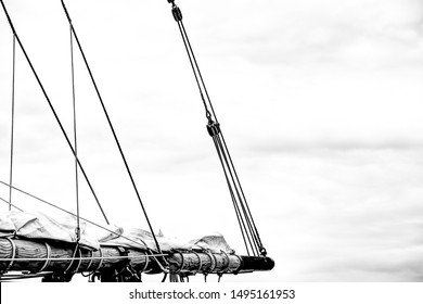 Masts And Nautical Gear In Black And White Of A Tall Ship In British Columbia