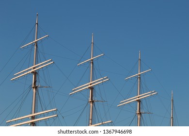 Masts On Full Rigged Ship In Gothenburg, Sweden