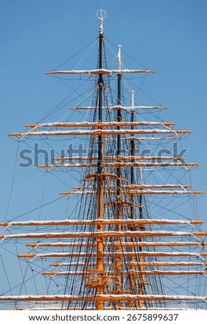 Masts, yards, sails and rigging of a sailing ship