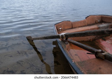 Masuria, Poland - 20 October 2020: Landscape Of Polish Masuria Lake With Old, Wooden Boat