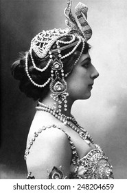 Mata Hari, exotic dancer, was executed in 1917 as a WW1 German Spy. Profile portrait said to depict the dancer in 1910.