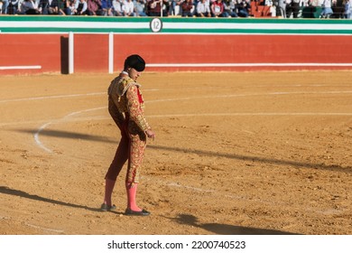 Matador in costume standing on bullring