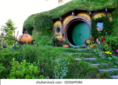 Matamata, New Zealand - 01 03 2018: Hobbit Hole Of Bilbo Baggins In The Shire