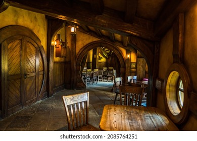 Matamata, New Zealand -11.28.2020: Hobbiton movie set created for filming The Lord of the Rings and The Hobbit movies in North Island of New Zealand