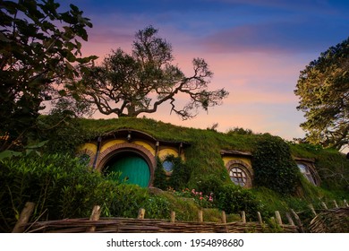 MATAMATA- NEW ZEALAND -APRIL -19- 2019 :The Hobbiton movie set created for filming The Lord of the Rings and The Hobbit movies in New Zealand. It is opened for tourist who visit New Zealand.