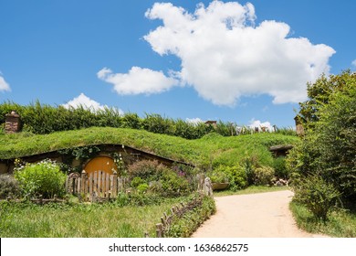 Matamata, New Zealand - December 27, 2019: parts inside Hobbiton movie set for creating the film of Lord of the Rings and the Hobbit movies