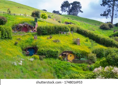 Matamata, New Zealand. November 13 2018. Some of hobbit houses at Hobbiton Movie set