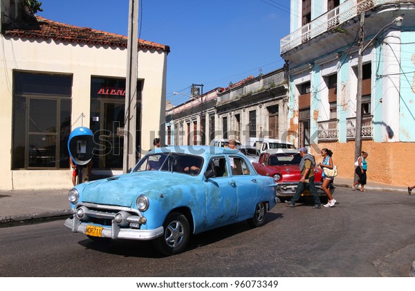 MATANZAS, CUBA - FEBRUARY 23: Classic American car\
on February 23, 2011 in Matanzas, Cuba. Recent law change allows\
the Cubans to trade cars again. Old law resulted in very old cars\
in Cuba.