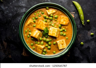 Matar Paneer Curry Recipe Made Using Cottage Cheese With Green Peas, Served In A Bowl. Selective Focus