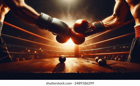 a match between two boxers in the ring with spotlights on, and is a spectacular boxing match