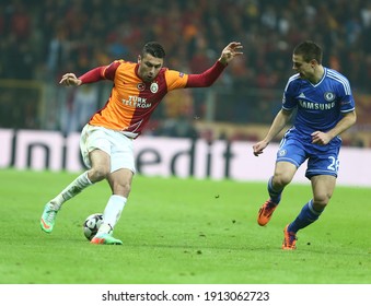 The Match Ended 1-1 In The Galatasaray FC Chelsea Champions League Match Played In Istanbul On February 26, 2014. (L) Burak Yilmaz, John Terry 