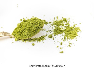 Matcha Green Tea Extract Powder Isolated White Background