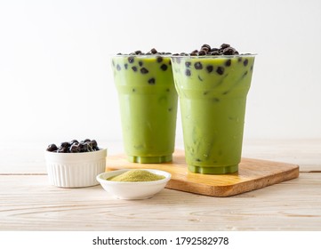 matcha green tea latte with bubble - Shutterstock ID 1792582978