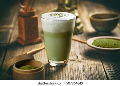 Matcha Green Tea Latte In Glass Cup