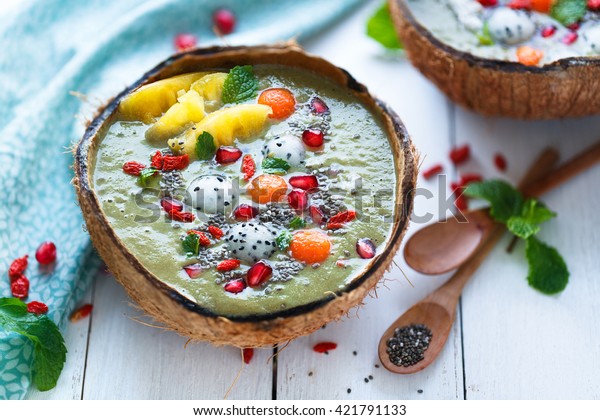 Matcha Green Tea Smoothie Bowl Stock Photo Edit Now 421791133