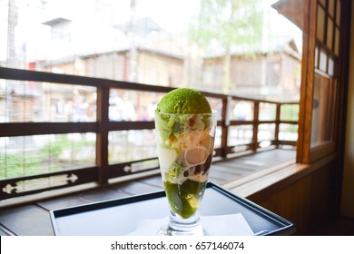 Matcha Ice Cream Parfait In Gion, Kyoto, Japan