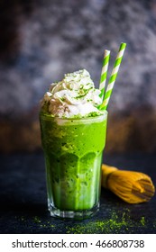 Matcha Milkshake On Rustic Background